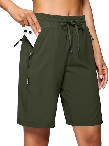 SANTINY Women&#39;s 7&#39;&#39;\/ 9&#39;&#39; Hiking Shorts with 3 Zipper Pockets Lightweight Quick Dry Long Athletic Golf Shorts for Women Casual