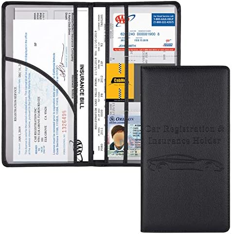 Cacturism Car Registration and Insurance Holder with Magnetic Shut, Vehicle Glove Box Car Organizer, Men Women Interior Car Accessories for Cards, Essential Document, Driver License, Black