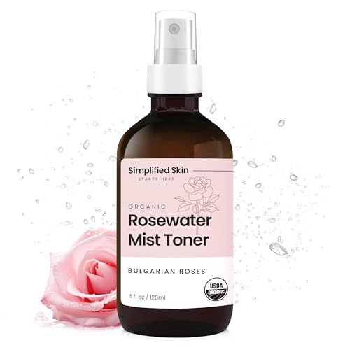 Rose Water Spray for Face &amp; Hair - Organic USDA Certified Rosewater Facial Toner - Alcohol-Free Makeup Setting Hydrating Face Mist - Anti-Aging Toner Spray - 4 Oz