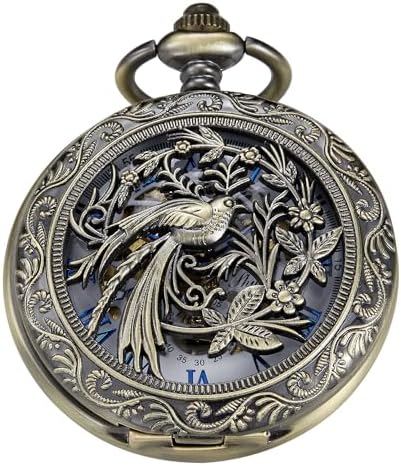 Tiong Bronze Single Opening Eagle Design Mechanical Pocket Watch, Men&#39;s Mechanical Movement Roman Digital Dial Pocket Watch