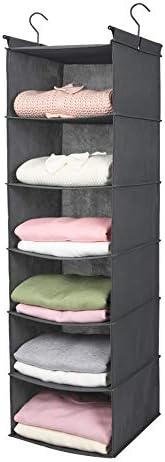 MAX Houser 6 Tier Shelf Hanging Closet Organizer, Closet Hanging Shelf with 2 Sturdy Hooks for Storage, Foldable (Grey)