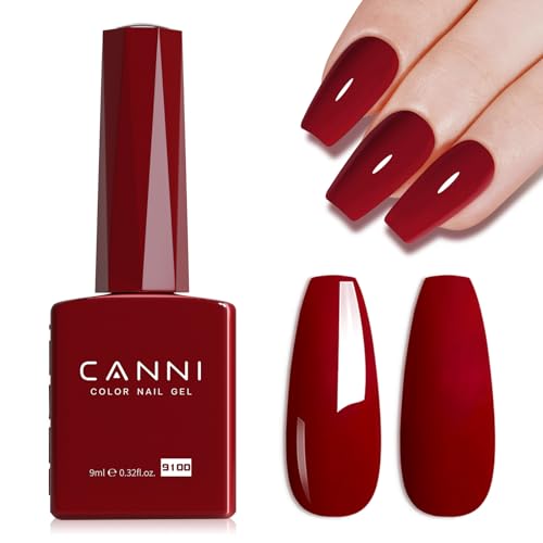 CANNI Red Gel Polish - Deep Dark Red Color, High Gloss Soak Off UV Gel Nail Polish for French Nail Manicure Salon DIY