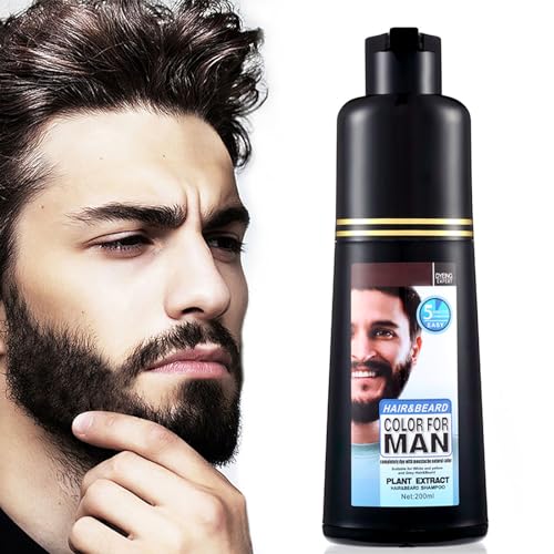 Men&#39;s Mustache &amp; Beard Dye for Gray Hair Coverage - Natural Black Color in 5 Minutes, Easy Application Shampoo for Facial Hair 200ml
