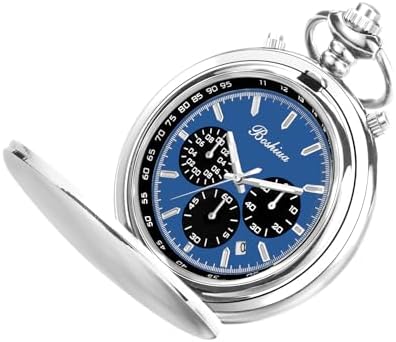 BOSHIYA Multifunctional Stopwatch Calendar Silver Gold Black Pocket Watch with Bracelet