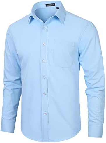 HISDERN Mens Dress Shirts Long Sleeve Button Down Shirts for Men Casual Solid Formal Business Regular Fit Shirt with Pocket