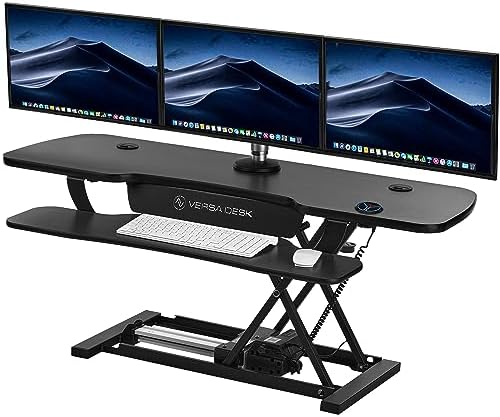 VERSADESK® PowerPro™ 48\u201D x 24\u201D Extra Wide Electric Sit-to-Stand Desk Converter w\/ Keyboard Tray for Home or Office  USB Charging Port  Supports Multiple Monitors  Lifts 80 lbs. - Black