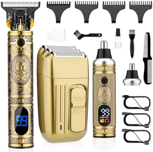 Saoilli Professional Hair Trimmer for Men,Hair Clippers Nose Hair Trimmer Shaver Set,Cordless Barber Clippers,T-Blade Beard Trimmer Electric Shaver Razor for Men Haircutting Grooming Kit