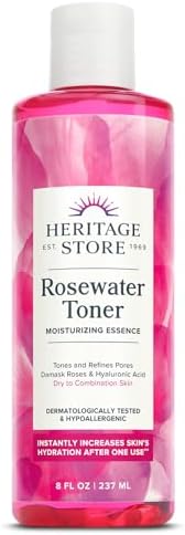 HERITAGE STORE Rosewater Facial Toner with Hyaluronic Acid, Dry to Combination Skin, Hydrating Toner Refines Pores, Minimizes Look of Fine Lines and Wrinkles, Hypoallergenic, Vegan, Cruelty Free, 8oz