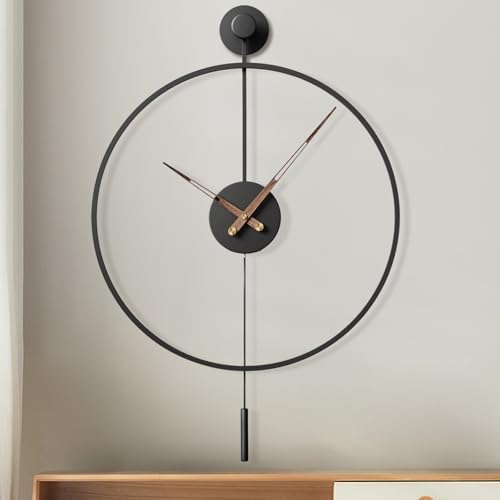 MuZi famlily 30.7×20 Inch Large Modern Decorative Giant Pendulum Wall Clocks,Big Classical Metal Dial Wall Clock with Walnut Pointers for Living Room,Office,Entryway,Dining Room Decor