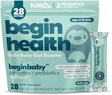 Begin Health BeginBaby Prebiotics and Probiotics for Infants 0-12 Months  Baby Formula Prebiotic + Probiotic Powder with 2&#39;-FL HMO&#39;s &amp; B. Infantis for Optimal Digestion  28-Packs - Unflavo