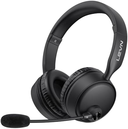 LEVN Bluetooth Headset with Microphone, Wireless Headset with Mic &amp; Mute Button, 60 Hrs Working Time, Noise Cancelling Bluetooth Headphomes 5.3 Multipoint Connect to Cell Phone\/Mobile\/Laptop\/Ta
