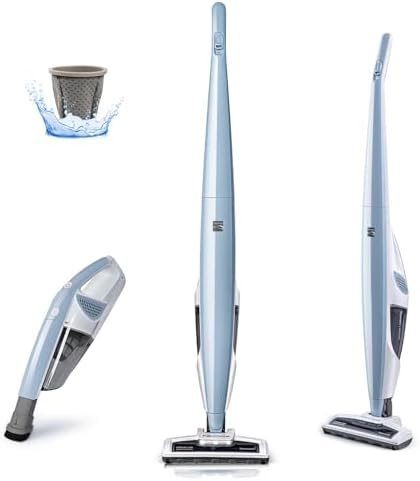 Kenmore DS1020 16V Cordless Stick Vacuum Lightweight 2-in-1 Handheld, LED Headlight with 2-Speed Power Control for Hardwood Floor, Carpet &amp; Pet Hair, 16 Volts, Gray-Blue