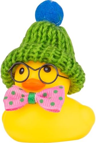 MuMyer Car Rubber Duck Ornament, Winter Duck Car Dashboard Decoration with Mini Beanie Hat Bow Tie and Glasses(C2)