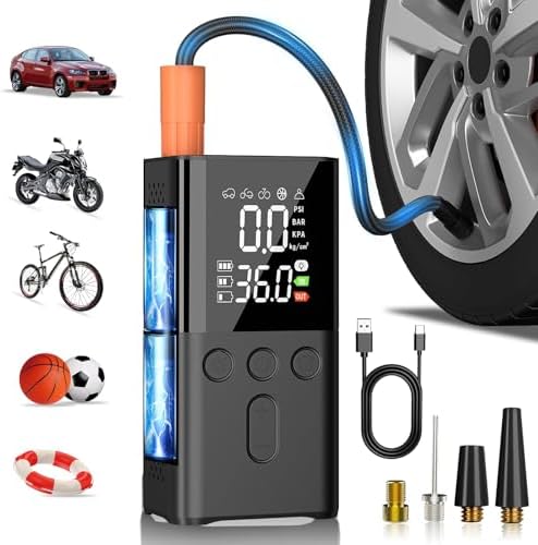 WYRIAZA Tire Inflator Portable Air Compressor 150PSI Air Pump for Car Tires with LED Light, Digital Multifunctional Electric Cordless Tire Inflator for Car Motorcycle Bike and More