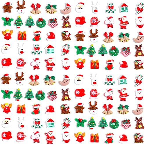 100pcs Christmas Slime Flatback Charms, Assorted Craft Resin Ornaments Miniature Ornaments Set, Santa Snowman Tree Bell Resin Decoration for Craft Making, Ornament Scrapbooking DIY Crafts