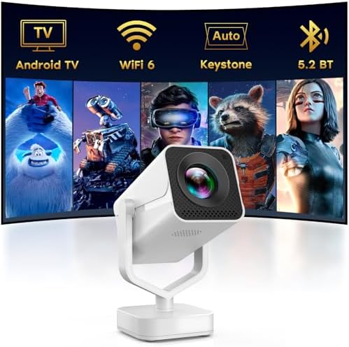 Built in AppsMini Smart Projector with WiFi and Bluetooth, 270° Adjustable Movie Projector, 1080P Support Portable Projector for Phone, Android System, Electric Focus, Auto Keystone, 50% Zoom
