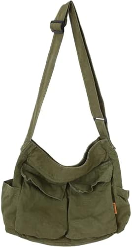 Canvas Messenger Bag Large Hobo Crossbody Bag with Multiple Pockets Casual Shoulder Tote Bag for Women and Men