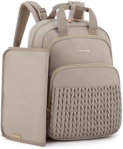 mommore Diaper Bag Small Diaper Backpack Stylish Baby Travel Backpacks with Insulated Pockets, Changing Pad, Stroller Straps