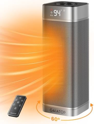 Gaiatop indoor space heater, portable electric heater with thermostat, 500W PTC ceramic room heater with remote control, 5 modes, 60 ° oscillation, H timer for fast heating of bedrooms, offices, bathr