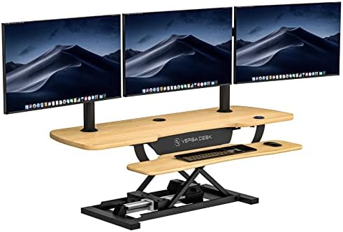VERSADESK® PowerPro™ 48&#34; Electric Desktop Riser, 48 Inch Sit to Stand Height Adjustable Desk Converter, Keyboard Tray, USB Charging Port, Holds 80 lbs, 48&#34; x 24&#34;, Maple