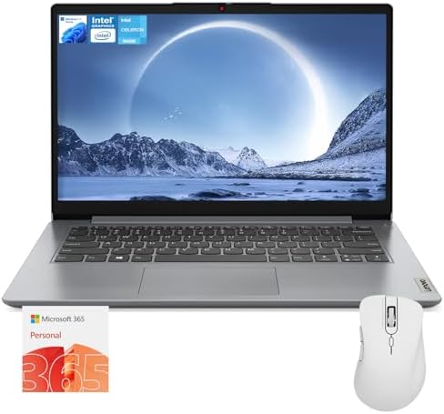Lenovo IdeaPad 1 Everyday Laptop, 14&#34; HD Display, 8GB RAM, 384GB Storage(128GB eMMC + 256GB PCIe), 1 Yr Office 365 Included, Intel Core Processor, Win 11 Home, Bundle with Thunderobot Wireless Mou