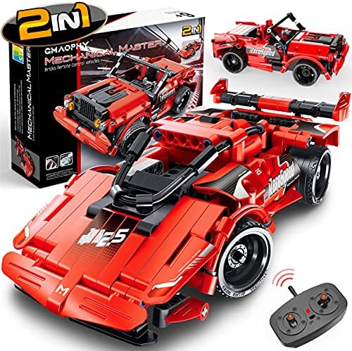 GMAOPHY STEM Toy Building Toys Gifts for Age 5, 6, 7, 8, 9, 10, 11, 12 Years Old Kids Boys Girls, 2 in 1 Remote Control Racing Car Building Blocks, 351 Pcs DIY Engineering Construction Toy