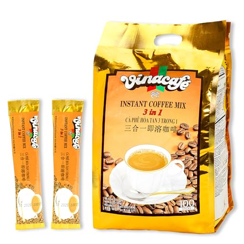 Vinacafe Premium 100 Sticks 3 in 1 Instant Coffee Mix, Single Serves