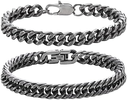 VNOX 2 Pcs Chain Bracelet for Men Women - Sturdy Stainless Steel Curb Width Cuban Link Chain Bracelet Set for Men Women,6.5\/7\/7.4\/8.2\/9 Inches