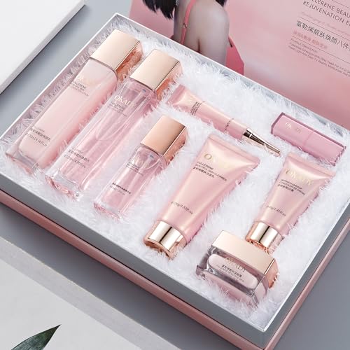 8-in-1 Skincare &amp; Makeup Gift Set with Antioxidant Complex \u2013 Cleanser, Toner, Lotion，Serum, Eye Cream，BB Cream &amp; Velvet Lip Color \u2013 Hydrating Routine for All Skin Types, Daily Glow E