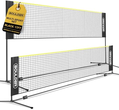 Boulder Portable Badminton Pickleball Net - Foldable\/Extendable Poles for Multiple Sports Heights (UP to 5 ft) - Ideal for Tennis, Pickleball, Soccer Tennis - Easy Setup