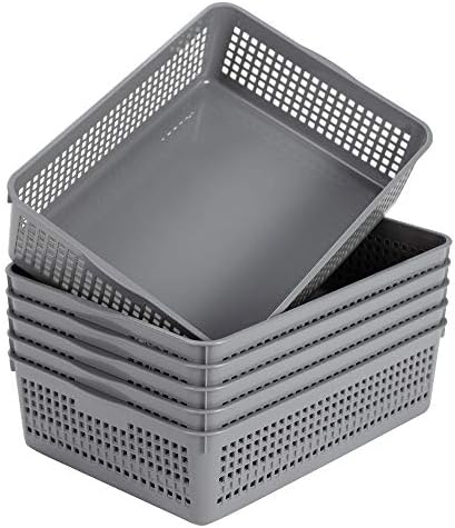 Eslite Plastic Organizing Baskets\/Storage Tray Baskets,6-Pack,Gray