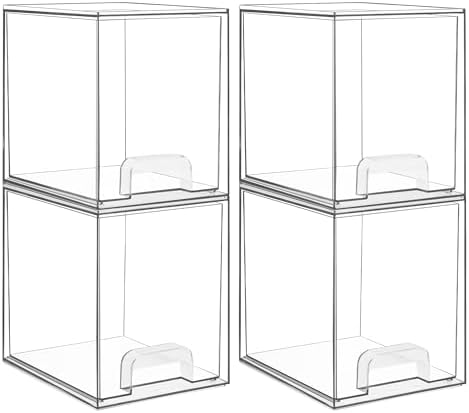Vtopmart 7.6&#34; H Clear Stackable Storage Drawers, 4 Pack Plastic Organizers Bins for Skincare, Cosmetics,Beauty Supplies,Ideal for Vanity, Bathroom,Kitchen Countertop,Cabinet Organization
