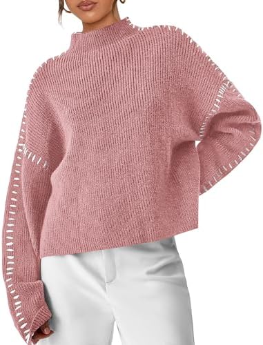 PRETTYGARDEN Women&#39;s Chunky Knit Sweaters 2025 Fall Long Sleeve Mock Neck Oversized Pullover Tops Winter Fashion Clothes