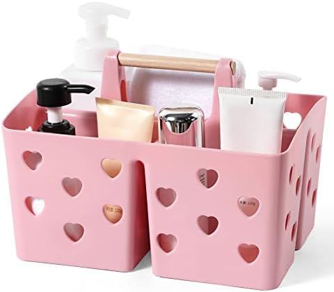Anyoifax Portable Shower Caddy Plastic Shower Basket Organizer Divided Bathroom Storage Cleanning Caddy Tote with Handle for College, Dorm Room, Kitchen, Pink