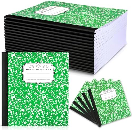 Seajan 20 Pack Composition Notebooks, Wide Ruled Paper, 7-1\/2&#34; x 9-3\/4&#34; Marble Hard Covers, 60 Sheets, Composition Notebooks Bulk for Students Back to School Adults Office Supplies(Green)