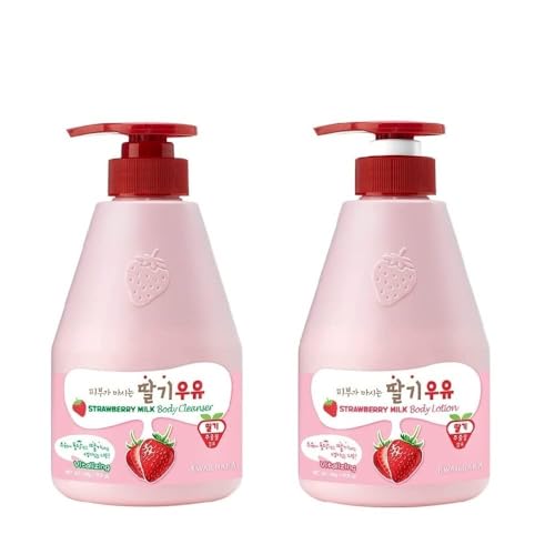 WELCOS Kwailnara Strawberry Milk Body Lotion &amp; Body Wash Set \u2013 Moisturizing &amp; Revitalizing Korean Skincare Set with Strawberry Extract, 560g \/ 19.75oz Each