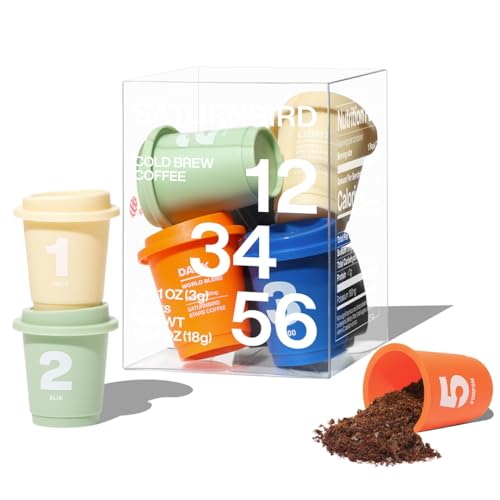 SATURNBIRD Specialty Instant Coffee, 6-Flavor Sample Pack, Instant Cold Brew Iced Coffee, Light\/Medium\/Dark Roast, 100% Arabica, Freeze Dried, 6 Single Serve Packets for Travel Gifts On-the-Go