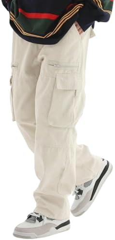 ZAFUL Men&#39;s Wild Cargo Pants Loose Fit Y2K Pants Drawstring Casual Hiking Pants Pocket Zipper Design Straight Trousers