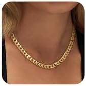 Moodear Gold Necklace for Women 14K Dainty Chunky Gold\/Sliver Chain Necklace Cuban Link Paperclip Chain Choker Toggle Clasp Layered Pearl Pendent Necklace for Women Trendy Fashion Jewelry