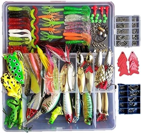 PWWDADA 275pcs Fishing Lure Set Including Frog Lures Soft Fishing Lure Hard Metal Lure VIB Rattle Crank Popper Minnow Pencil Metal Jig Hook for Trout Bass Salmon with 1 Tackle Box