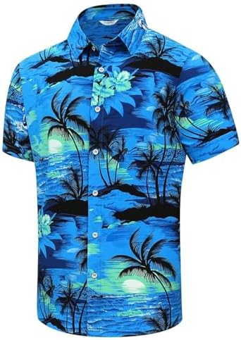 SheLucki Hawaiian men's shirt, unisex summer beach casual short sleeved button up shirt, printed palm colored clothing