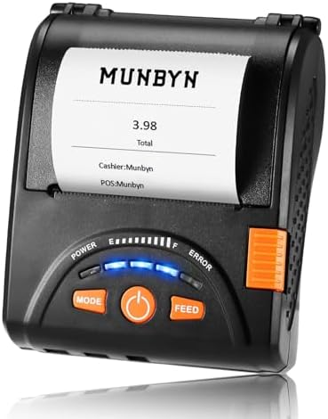 MUNBYN Bluetooth Receipt Printer, 58mm Mini Wireless POS Thermal Printer for Restaurant, Portable for Android\/Windows