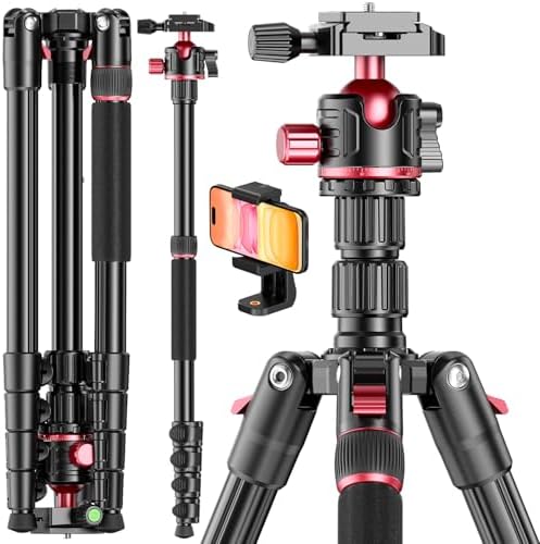 CAMBOFOTO 80\u201C DSLR-Camera-Tripod, Photography 360 Ball Head Professional Aluminum Tripod &amp; Monopod with Carry Bag Compatible with Canon Nikon Binoculars Laser Telescope (Weight 3.35 Lbs, 15Lb