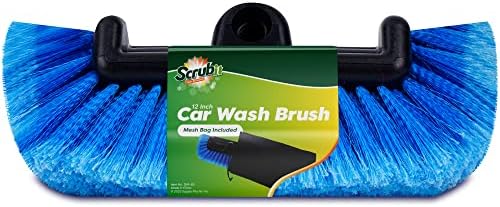 SCRUBIT 12&#34; Car Wash Brush with Soft Bristles for Car Truck Boat Deck &amp; House Cleaning, Exterior Washing Brush Connects with Pole &amp; Hose Storage Bag Included (Blue)