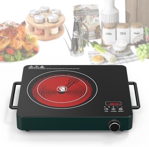 VBGK Electric Cooktop, 1800W Single Burner Induction Cooktop with 9 Power Levels, Timer and Knob Control, 110-120V