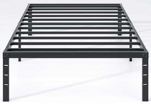 NEW JETO Metal Bed Frame,Twin Size Bed Frame with Storage Space,Heavy Duty Sturdy Mattress Foundation,Easy Assembly,No Box Spring Needed, Black,14 Inch,Twin