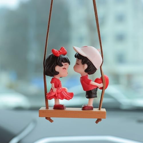 Cute Swinging Couple Car Hanging Ornament, Cartoon Boy and Girl Lovers Rear View Mirrior Hanging Accessories, Car Interior Decorations Charm Pendant for Men Women Teens Gift (Standing Couples)