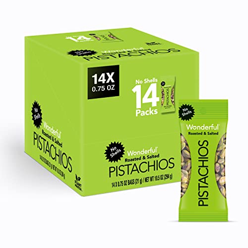Wonderful Pistachios No Shells, Roasted &amp; Salted Nuts, 0.75 Ounce Bag (Pack of 14), Protein Snacks, Vegan Snacks, On-the-Go, Individual Snacks for Adults