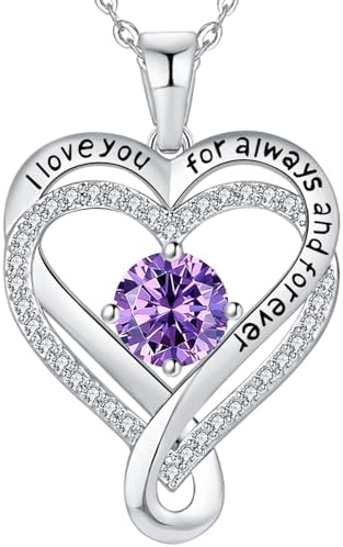 Jewelry for Women Wife Infinity Heart Birthstone I Love You Necklace S925 Anniversary Women Necklaces for Her Wife Birthday Gift Ideas, Birthday Present for Girlfriend Mom Daughter Sterling Silver