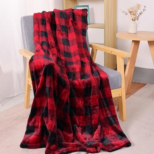 SUNVIVI Heated Throw 50&#34; x 60&#34;, Electric Blanket Double-Layer Flannel with 4 Heating Settings, 4 Hours Auto Off, 5 Years Warranty, ETL Certified, Machine Washable, Black &amp; Red